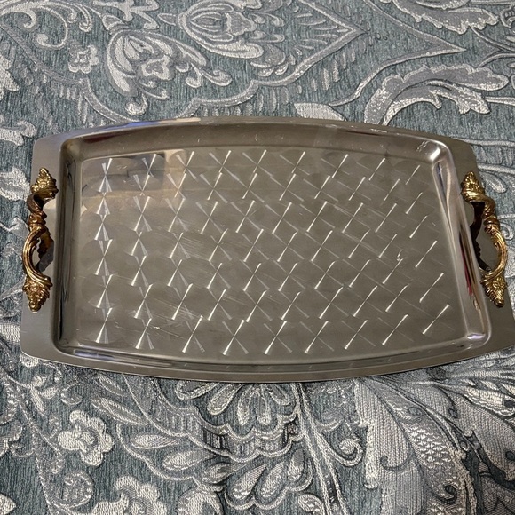 Other - Vintage Silver Tray with Gold Detailing